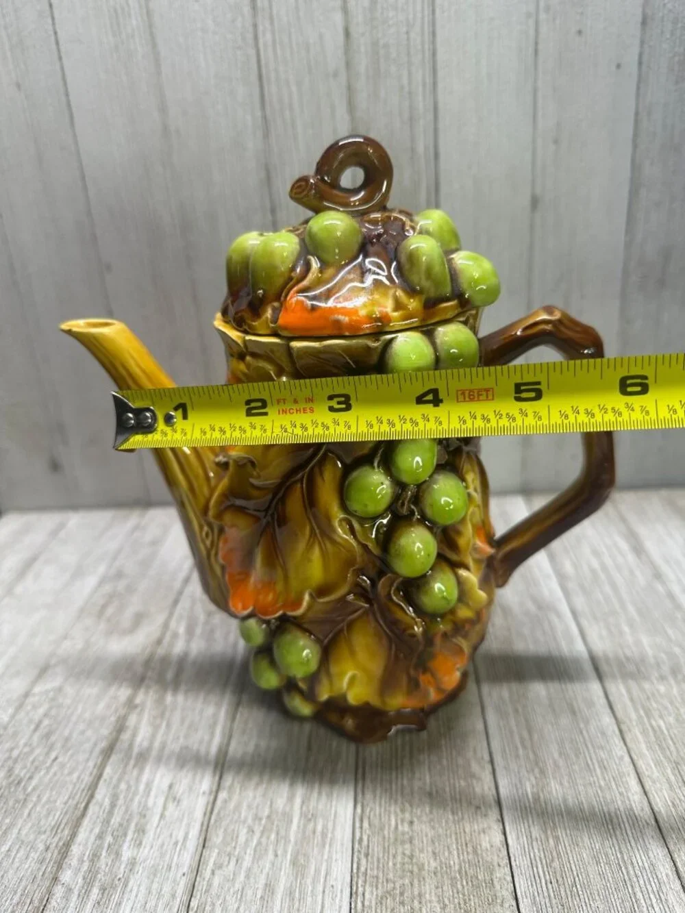 Vtg Nasco Swirling Leaves Grapes Tea Pot & Creamer Sugar Set MCM Japan 8